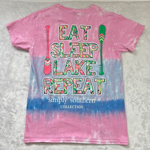Simply Southern Eat Sleep Lake Repeat Graphic Knit Tee Women's Small Cotton - Picture 6 of 9